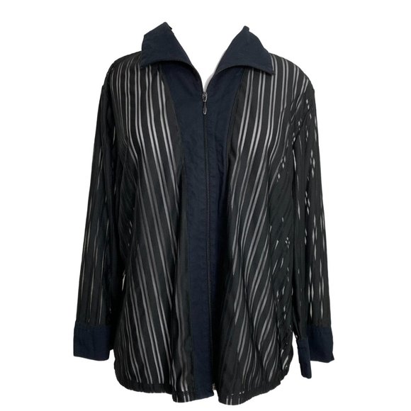 Croft & Barrow Womens Overshirt Blouse Black Stripe Semis Sheer Shacket Full Zip - Picture 7 of 7